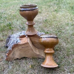 Vintage‎ pottery wine goblets unique drip glaze